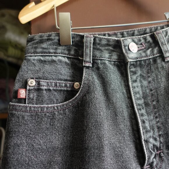 Vintage Black Washed out Jeans with pink stitching - Picture 1 of 5